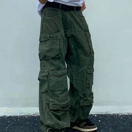 Spring Cargo pants New Popular Rice White Multi-pockets Overalls Harajuku stays Men Loose Casual Trousers Straight Mopping Pants