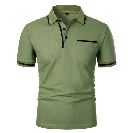 New Summer Men's Short Sleeve Polo Shirts Solid Business Casual Tees Fashion Breathable Loose Patchwork Tops Pockets Male Polos