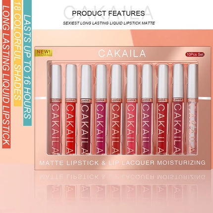 10pcs/set Nude Lip Gloss Matte Velvet Lipstick Waterproof Long-lasting Liquid Lipstick Women Moist Lip Tint
