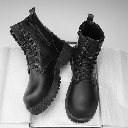 Couple's casual boots four season men's and women's high top leather boots fashion thick soled non slip plus size outdoor boots