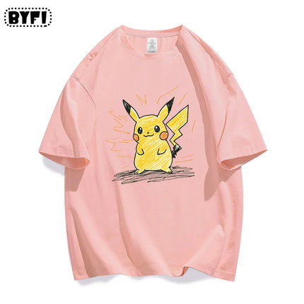 Pok É Mon Pikachu Creative Graffiti Collaboration Short Sleeve T-shirt for Parent Child Summer Pure Cotton Half Sleeve
