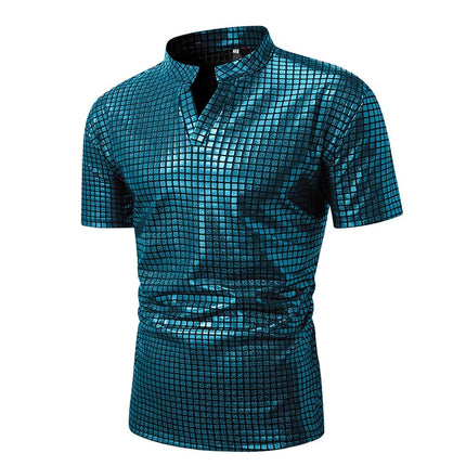 Summer New Men Stand Up Collar Polo Shirt Fashion Homme Daily Casual Lightweight Breathable Small Elastic Checkered Pullover