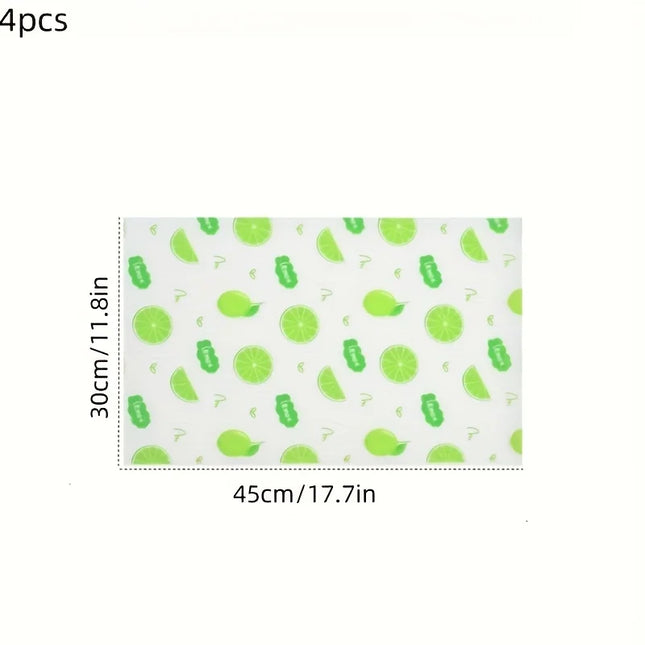 4pcs Waterproof Refrigerator Liner Set - Moisture-Proof, Non-Slip, Washable, Reusable, EVA Material, Novel Lemon Pattern
