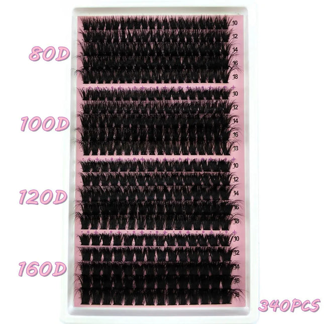 New 340/390pcs 40-160DMix 8D Fluffy Individual Lashes Clusters Extensions False Eyelash DIY at Home Cluster Makeup Eyelash Tools