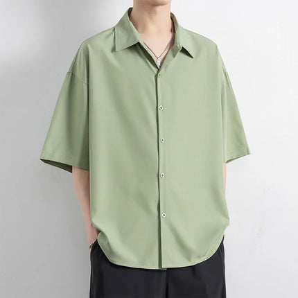 Men's Summer Korean Half Sleeve Shirt Men's Collar Solid Color Shirt Loose Short Sleeve