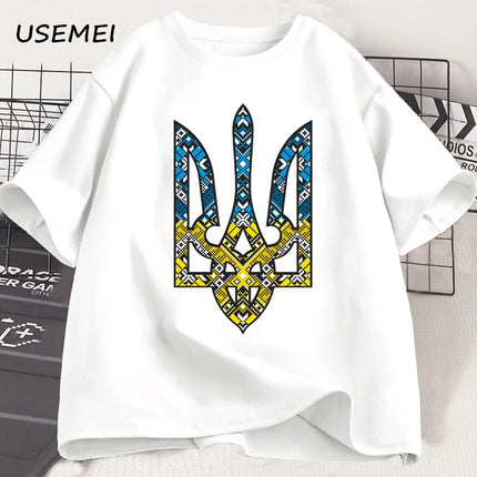 Ukraine Emblem Printed T-shirt Men Women O-Neck Casual Tops Tees Ukrainian Trident Gift T Shirt Cotton Oversized T-shirt Clothing