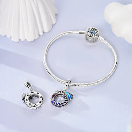 Hot Sale 925 Sterling Silver Sparkling Curled Dragon Charm Fits Bracelet Beautiful Jewelry Accessories Gifts