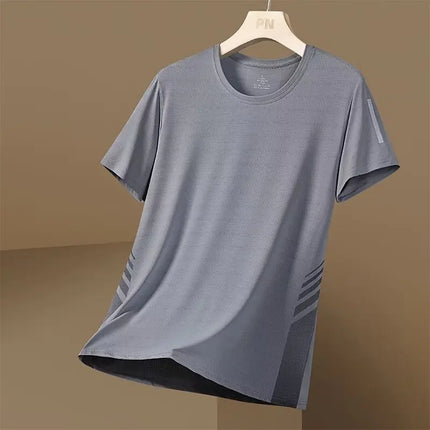Ice Silk Short Sleeve T-Shirt Men's Summer Thin Quick Dry Mesh Sport Fitness Half Sleeve Casual Elastic T Summer Wear