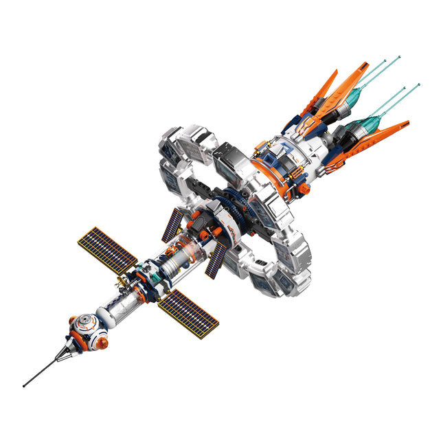 JAKI Simulation Electric Rotating Space Station Building Blocks Set, Home Toy Ornament Model Assembly, Adult Birthday Gift