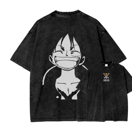 2026 New ACID WASH TEE ONE PIECE Anime Printed T-shirt Men's and Women's Washed T-shirt High Quality Vintage Cotton T-shirt Top