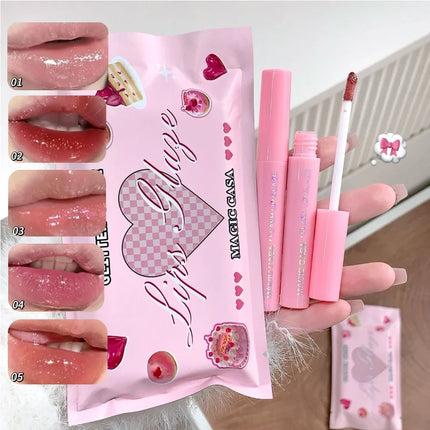 MAGIC CASA Five-Piece Pearl Shimmer Lip Gloss Set Plumping Lip Contour Collection Moisturizing Long-Lasting Lip Color Set
