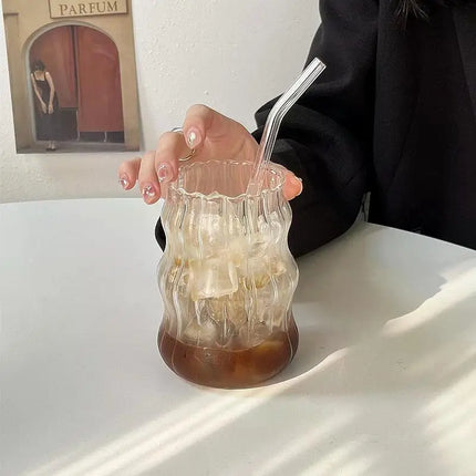 Transparent Glass Cup Exquisite Heat-resistant Tumbler Tea Juice Milk Coffee Mug Water Glasses Stripe Mug Drinkware 350ml-865ml
