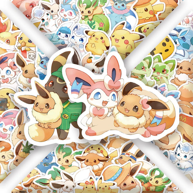 10/60PCS Cute Eevee Graffiti Stickers Pokémon Exquisite Fashion DIY Toys for Bottle Scrapbook Travel Bag Aesthetic Decals