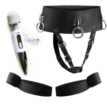 Thierrry Forced Orgasm Restraint Kit Chastity Briefs  Wtrap Device AV Vibrator Masturbation Belt Wrist to Thigh Cuffs Bondage