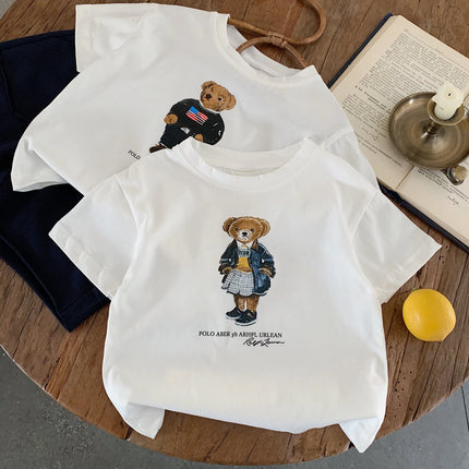Children's T-Shirt Summer New Arrival Boys and Girls Cartoon Bear Short Sleeve T-Shirt Baby Korean Style Print T-Shirt