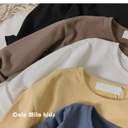 Autumn Winter Boy Girl Children's Solid Long-Sleeved Bottoming Shirt Kid Loose T-shirt Retro Baby Cotton Tops Toddler Casual Tees