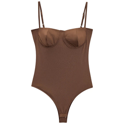 HXAO Bodysuit Women Bustier Slip Tops Body Sexy Women Lingerie Slimming Bodysuit Brown Green Sleeveless Cup Thong Bodysuit Woman