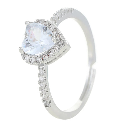 Exquisite Luxury Colorful Hearts Crystal Ring Full of Zircon Opening Adjustable Finger Ring for Women Jewellery Accessories Gift
