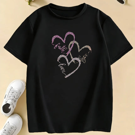 Leopard Print with Love Heart T-Shirts Kids Children's T-shirt Boys Girls Summer Spring Casual Top Tee Shirt