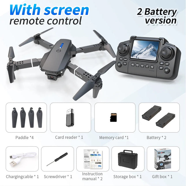 E88 Pro Foldable Drone Dual HD Camera Optical Flow Positioning 2.4G Signal 100M Remote Range One Key Takeoff Landing Return Outdoor Aerial Drone