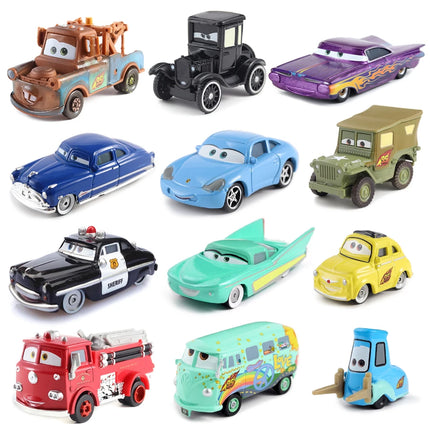 Disney Pixar Cars Residents Of Radiator Springs Anime Character Mater Fillmore Sheriff Lizzie Alloy Toy Car For Children