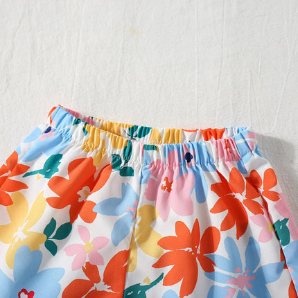 3 Months To 2 Years Old Summer New Beach Party Baby Girl Two-Piece Set, Colorful Floral Children'S Clothes