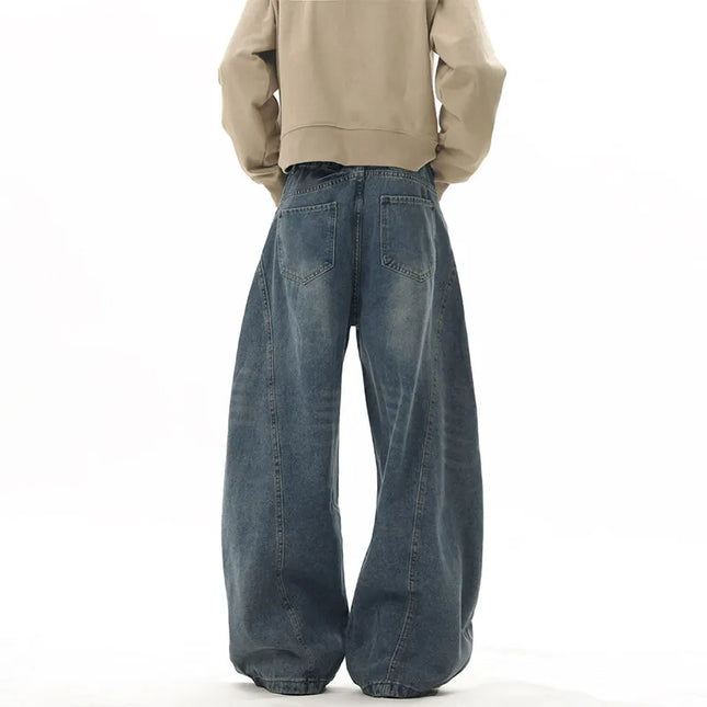 Wide Leg Jeans Men Denim Dark Blue Floor Sweeping Baggy Trousers Street Dance Hip Hop Unisex Urban Fashion Urban Streetwear