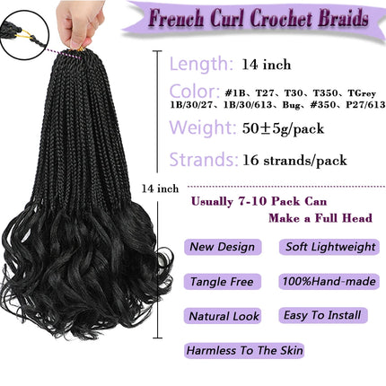 14” French Curls Braiding Hair Pre Braided Synthetic Box Braids Crochet Curl Ends French Curl Crochet Braids for Women And Kids
