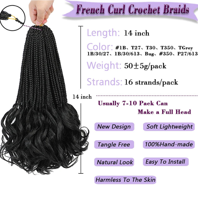14” French Curls Braiding Hair Pre Braided Synthetic Box Braids Crochet Curl Ends French Curl Crochet Braids for Women And Kids