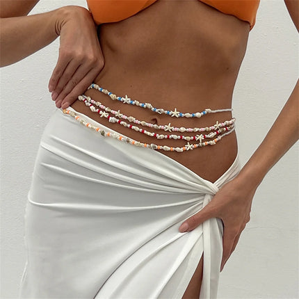 IngeSight.Z 3pcs/set Boho Starfish Conch Beads Waist Belly Chain for Women 2025 New Summer Beach Sexy Bikinis Body Jewelry Gift