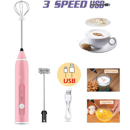 1 USB rechargeable hand-held egg beater 3 speed electric milk foam mixer coffee drinks foam bar