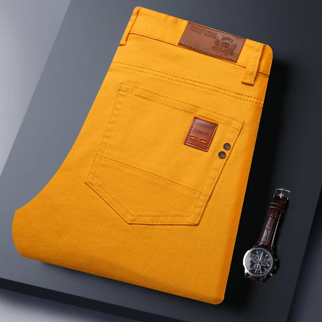 Spring Autumn Men's Stretch Jeans Fashion Straight Slim Pants Classic Brand High Quality Male Business Casual Denim Trousers