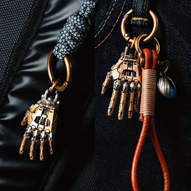 Mechanical Bionic Hand Pendant with Movable Fingers Steampunk Keychain Gothic Punk Robot Hand Jewelry Accessory Gift