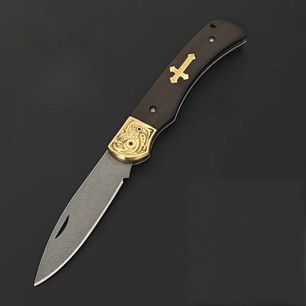 Triple-Layered Clad Steel Folding Knife - Handcrafted Outdoor Utility Blade Damascus Steel  Bushcraft Survival Fruit EDC Pocket
