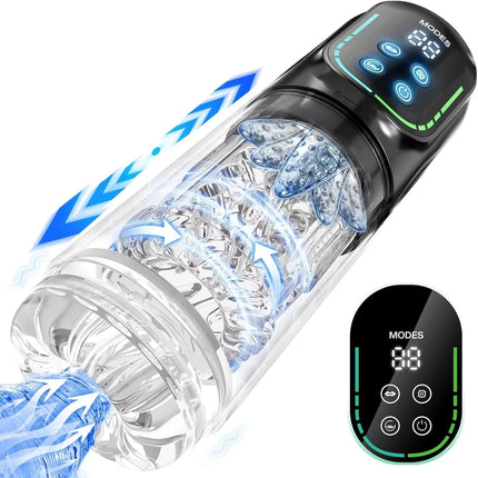 Automatic Thrusting Rotation Male Masturbator Sucking Licking LCD Penis Pump Water SPA Real Pocket Pussy Sex Toys for Men