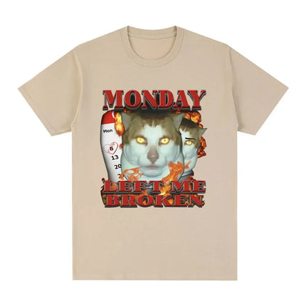 Funny Monday Left Me Broken Cat Meme Graphic TShirt women Casual Short Sleeve Tshirt Fashion Vintage Summer T-shirts Personality