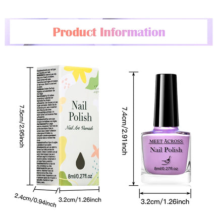 MEET ACROSS 8ml Glass Bottle Water-Based Peel Off Nail Polish Spring Summer Colorful Glitter Nail Art Varnish No Need Lamp