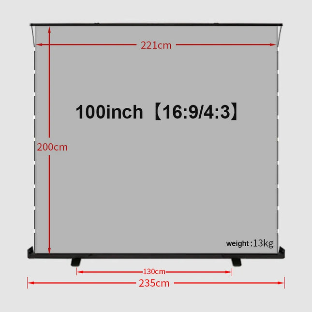 Portable Floor Pull-Up Tab Tension Screen Metal Silver ALR Material 3D Ready Projector Screen for Home Theater & Outdoor Use