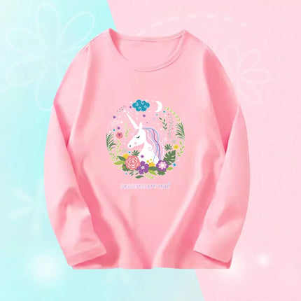Toddlers Autumn T-shirts For Girl Long Sleeve Cute Tee Shirts Biggirl Casual T-shirts Little Girl Cotton Spring T-shirts