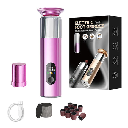 2-in-1 Electric Foot Grinder & Nail Grinder with 60 Sanding Discs Anti-Slip Striped Grip Aluminum Alloy Electric Callus Remover
