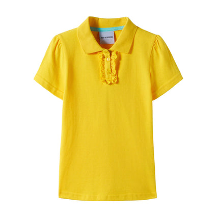 Mudkingdom Mudkingdom Big Girls Polo Shirt Casual Solid Ruffle Short Sleeve Tops for Kids Shirts Cotton Children Summer Clothing