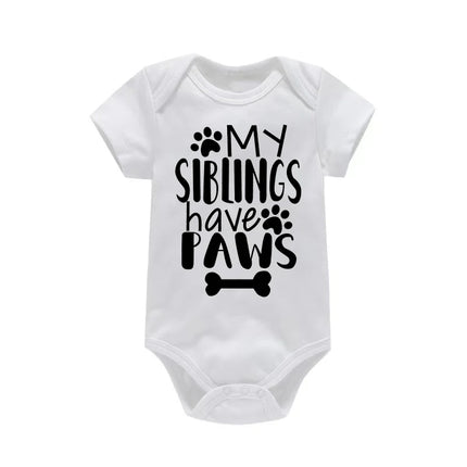 My Siblings Have Paws Cute Infant Onesie Newborn Baby Girl Clothes Cartoon Pattern Printed Toddler Boy Jumpsuit Romper