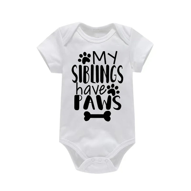 My Siblings Have Paws Cute Infant Onesie Newborn Baby Girl Clothes Cartoon Pattern Printed Toddler Boy Jumpsuit Romper