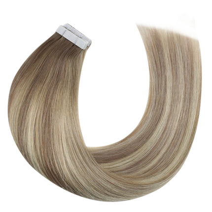 Moresoo Blonde Tape in Hair Extensions Human Hair Natural Straight Seamless Invisible Tape Remy Brazilian Hair for Beauty