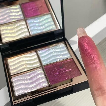 Herorange Color Block Dream Shadow Palette Four-Color Glitter Chameleon Effect Pearlescent Sparkling Easy to Apply Long-Lasting Non-Fading Mashed Potato Texture Four-Color Eyeshadow Palette Cosmetics Christmas Gift