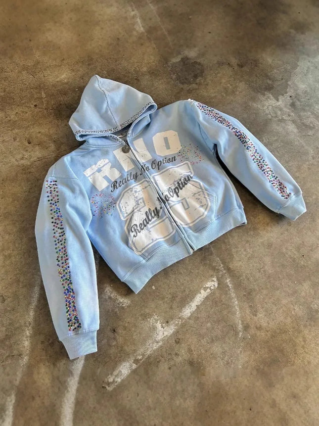 Autumn vintage new style hot brick letter printed cardigan hoodie street trend zipper hooded clothing