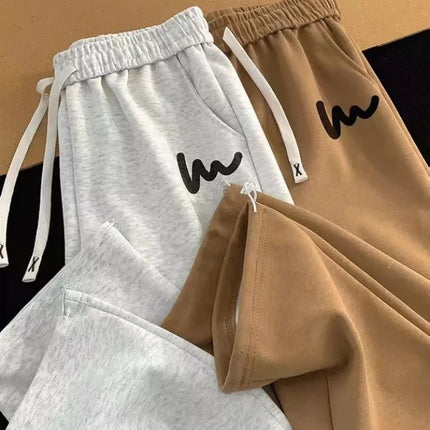Stylish Men's Drawstring Cuff Pants Wave Print Loose Fit Sweats Autumn Sporty Joggers for Everyday Versatile Outfits