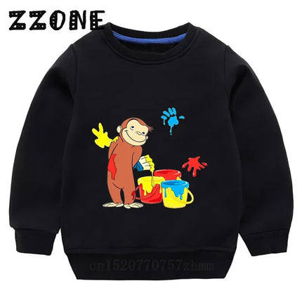 Kids Curious George Monkey Cute Cartoon Sweatshirts Children's Hoodies Baby Cotton Pullover Tops Girl Boy Autumn Clothes,KYT5266
