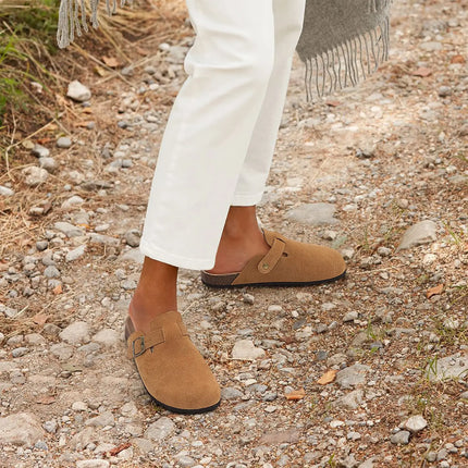Kidmi Summer Clogs for Women Men Suede Clogs Adjustable Buckle Slip-on Cork Footbed Mules Clogs Antislip Sole Slippers Unisex