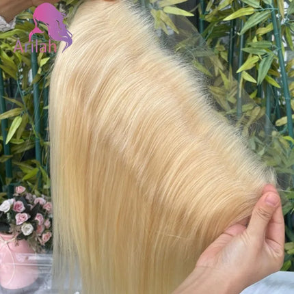 #613 Blonde 13x4 Lace Frontal Straight Pre Plucked Swiss HD Transparent 100% Brazilian Virgin Human Hair Full End